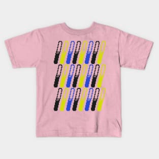 Blue, Yellow, Black Pixelated Diagonal Lines Pattern Kids T-Shirt